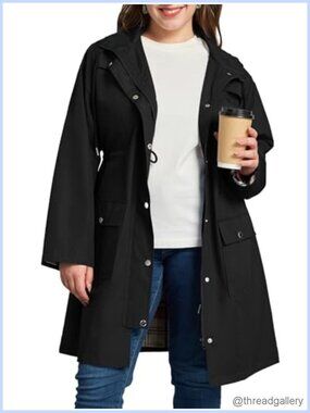 Plus Size Waterproof Raincoat Windbreaker Hooded Trench Coat